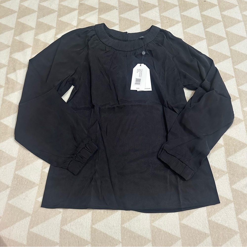 Universal standard Selene gathered neck blouse in black